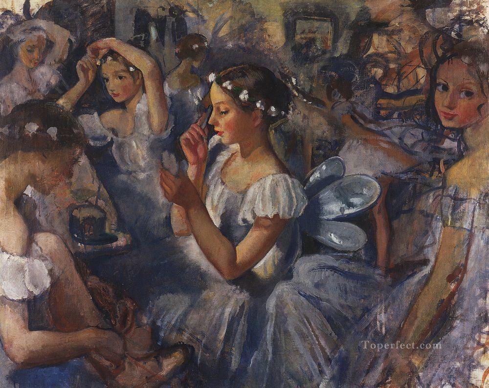 girls sylphides ballet chopiniana 1924 Russian ballerina dancer Oil Paintings